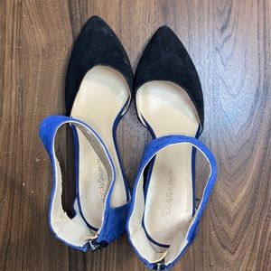 Royal blue and black suede like heels never worn size 9